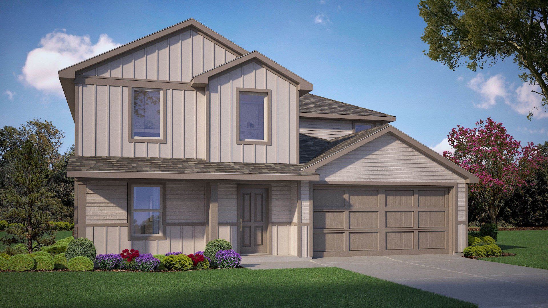 Front exterior of a new home in Townes Landing, Fort Worth, TX, highlighting curb appeal (Image 1). Front exterior of a new home in Townes Landing, Fort Worth, TX, highlighting curb appeal (Image 1).