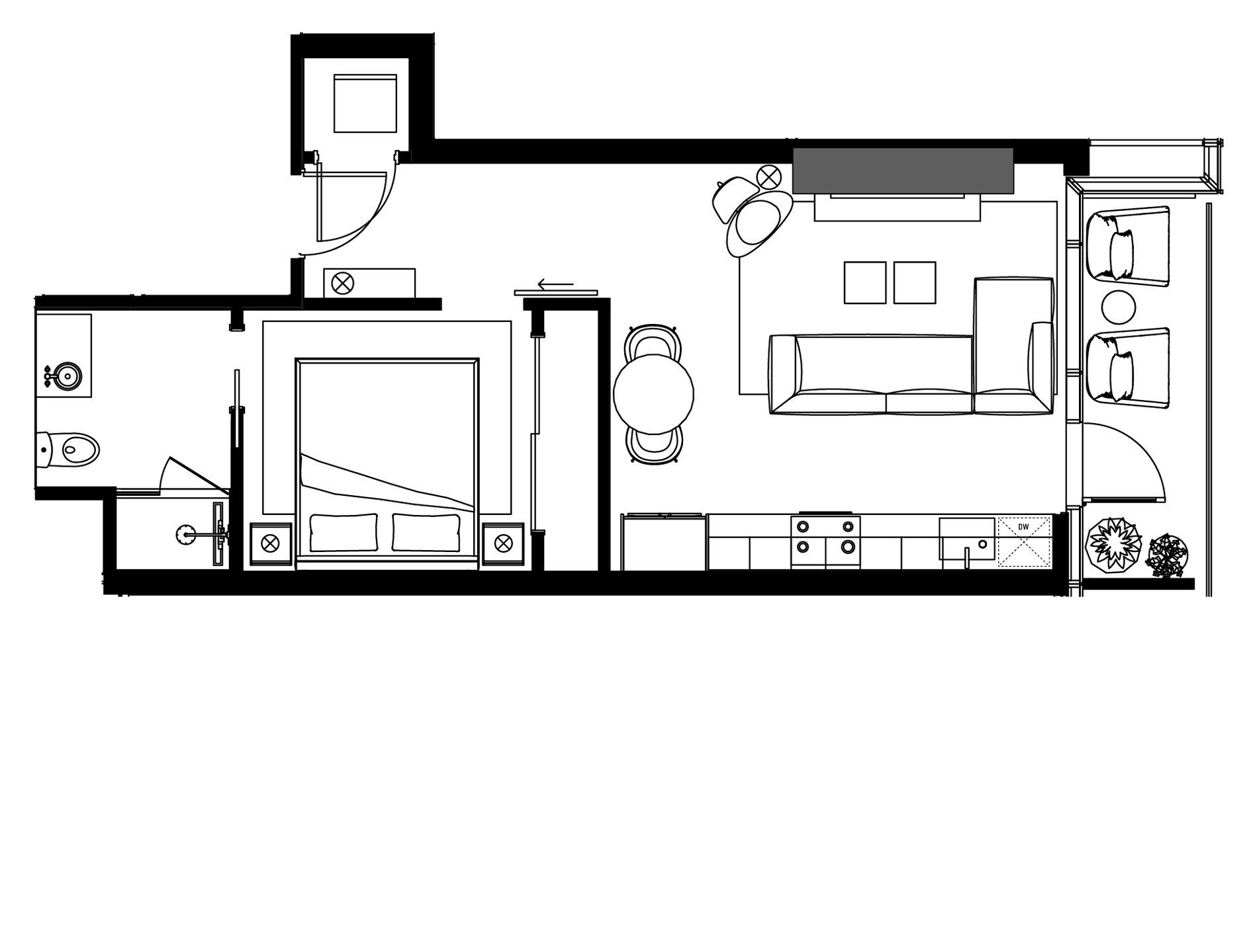 2D floor plan layout for the A1EN by Urbanspace Development in The Modern Austin Residences, Austin, TX (Image 1). 2D floor plan layout for the A1EN by Urbanspace Development in The Modern Austin Residences, Austin, TX (Image 1).