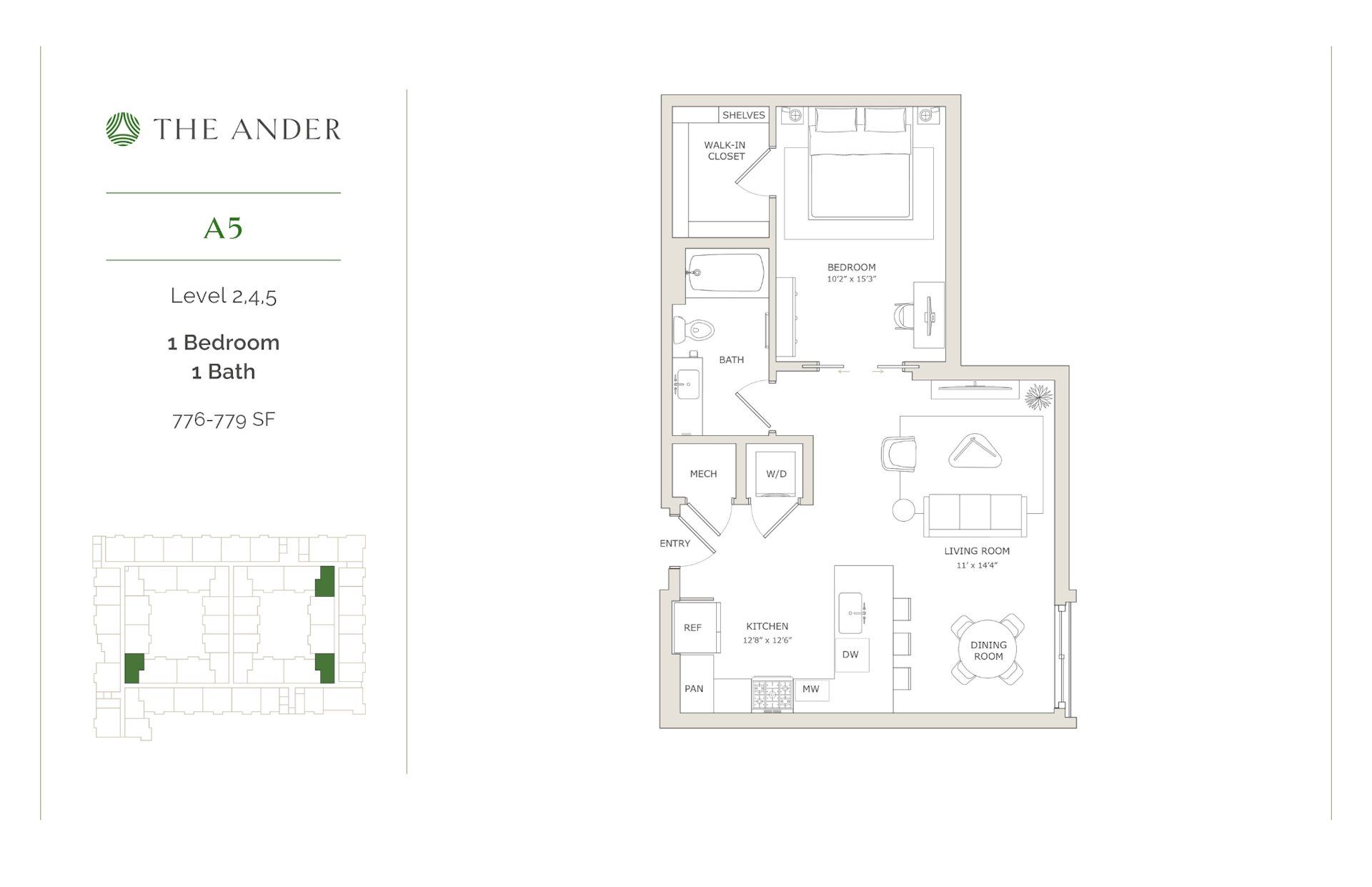 2D floor plan layout for the A5 by Ledgestone Development Group in The Ander, Austin, TX (Image 1).