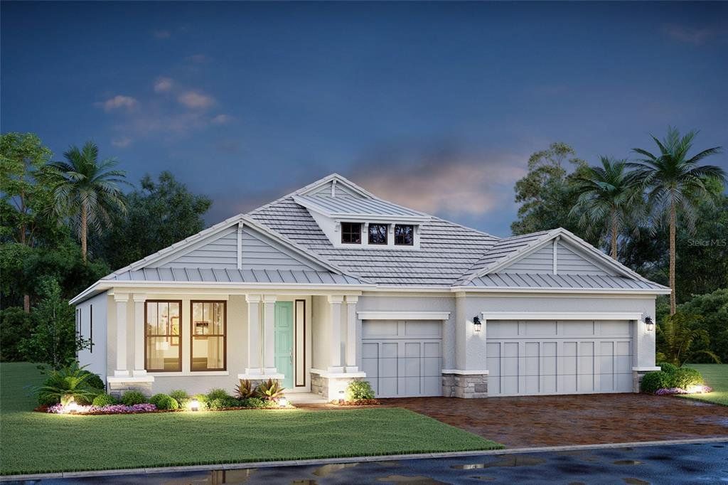Front exterior of a new home in Hawkstone, Sarasota, FL, highlighting curb appeal (Image 1).
