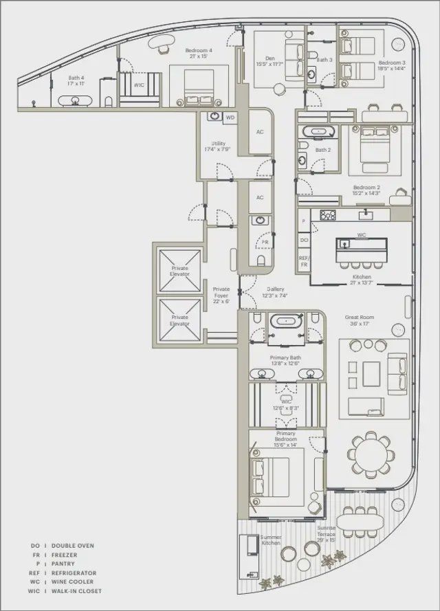 2D floor plan layout for the D Residence by Ytech in Residences at 1428 Brickell, Miami, FL (Image 1).
