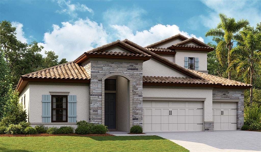 Front exterior of a new home in Crosswind Ranch, Parrish, FL, highlighting curb appeal (Image 1). Front exterior of a new home in Crosswind Ranch, Parrish, FL, highlighting curb appeal (Image 1).