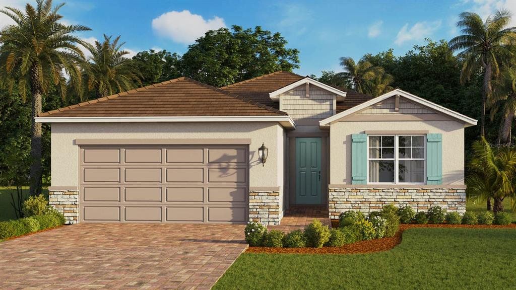 Front exterior of a new home in Lakes of Mount Dora, Mount Dora, FL, highlighting curb appeal (Image 1).