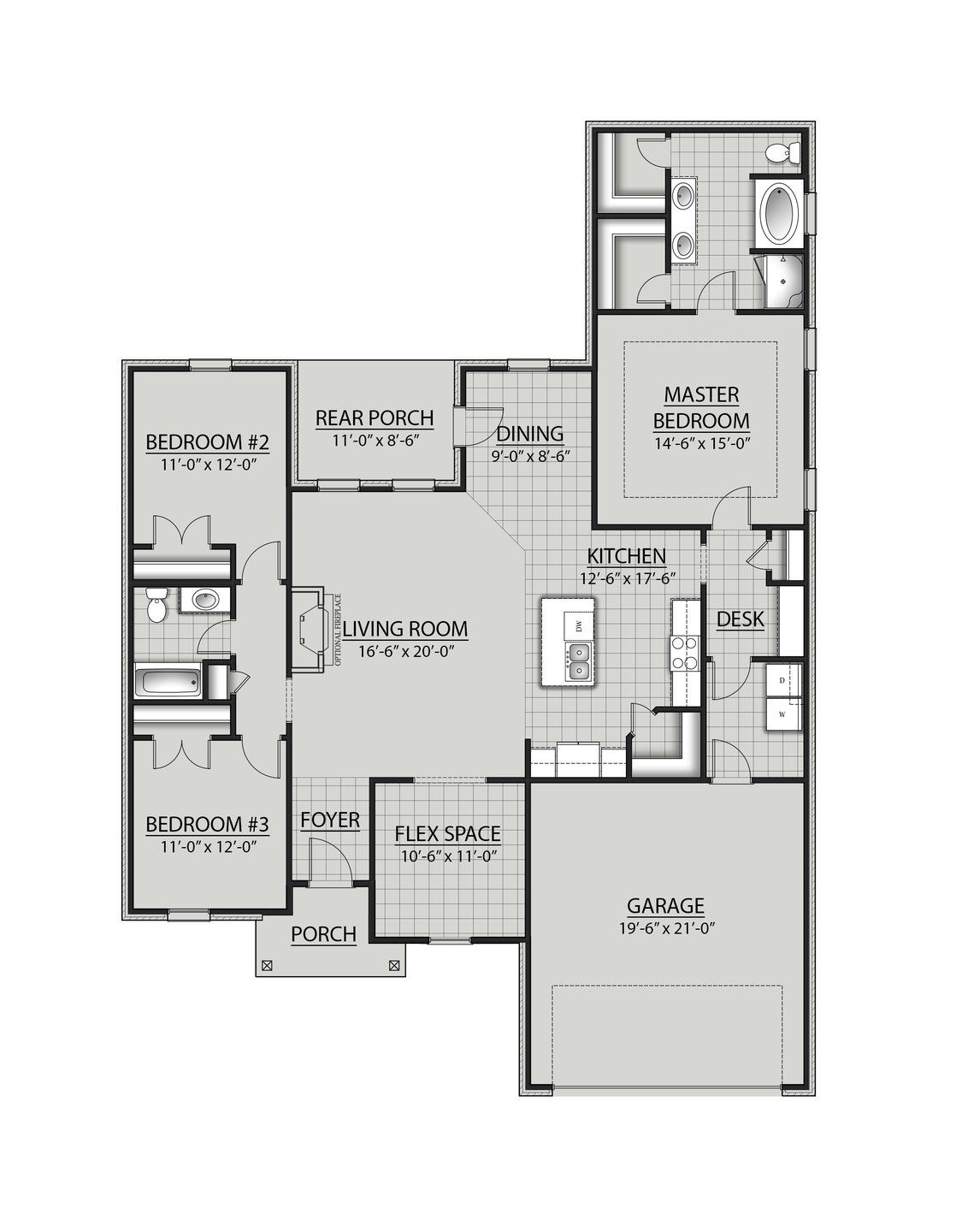 2D floor plan layout for the Roses V H by DSLD Homes in Houston Place, Crestview, FL (Image 1).