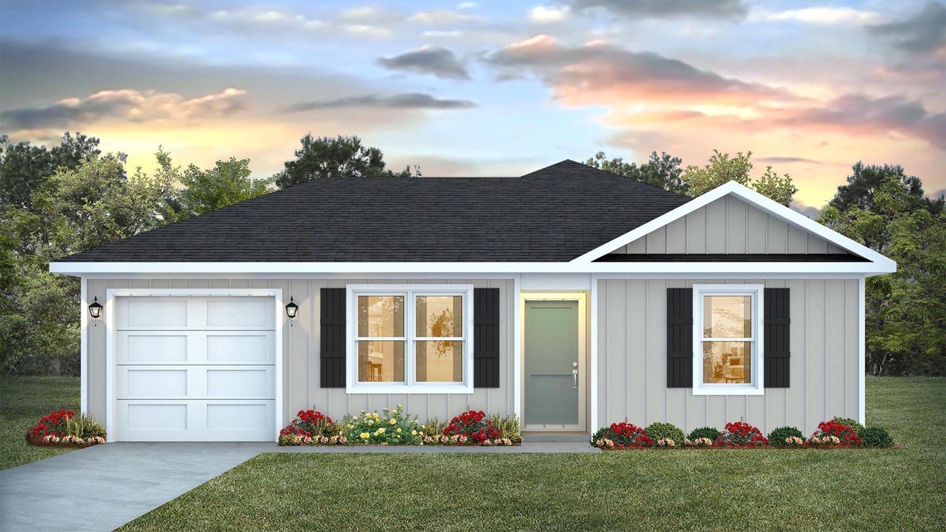 Representative exterior photo of a completed home built from the Plan by D.R. Horton in Liberty, Panama City, FL (Image 1). Representative exterior photo of a completed home built from the Plan by D.R. Horton in Liberty, Panama City, FL (Image 1).