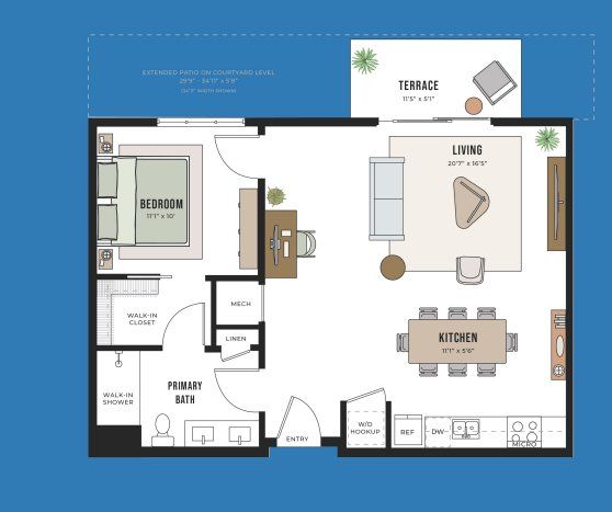 2D floor plan layout for the A3 by Intracorp in Congress Lofts Saint Elmo, Austin, TX (Image 1).