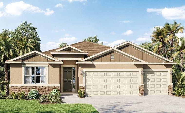Front exterior of a new home in Wynwood, Ocoee, FL, highlighting curb appeal (Image 1). Front exterior of a new home in Wynwood, Ocoee, FL, highlighting curb appeal (Image 1).