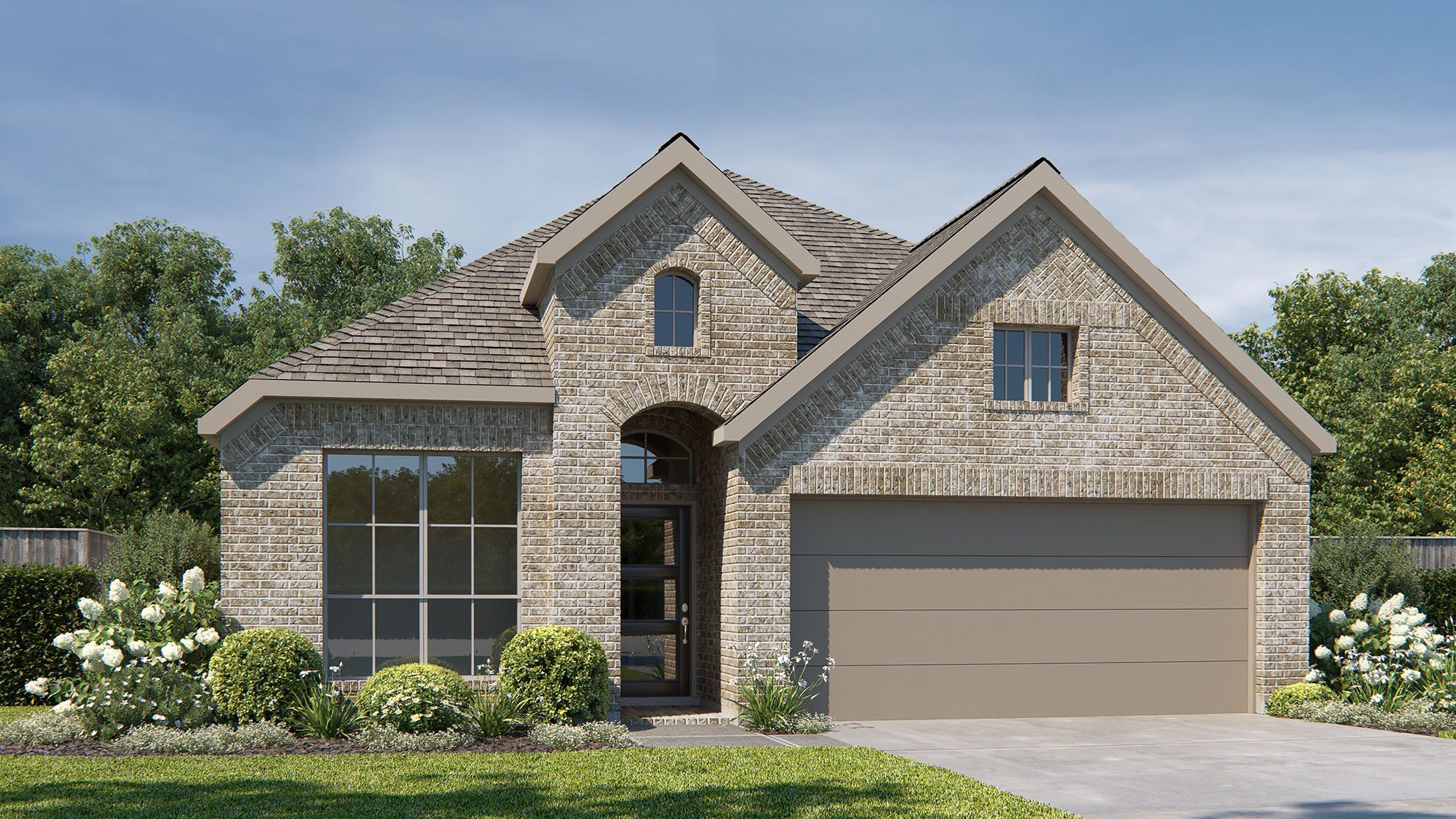 Front exterior of a new home in Meridiana, Manvel, TX, highlighting curb appeal (Image 1). Front exterior of a new home in Meridiana, Manvel, TX, highlighting curb appeal (Image 1).