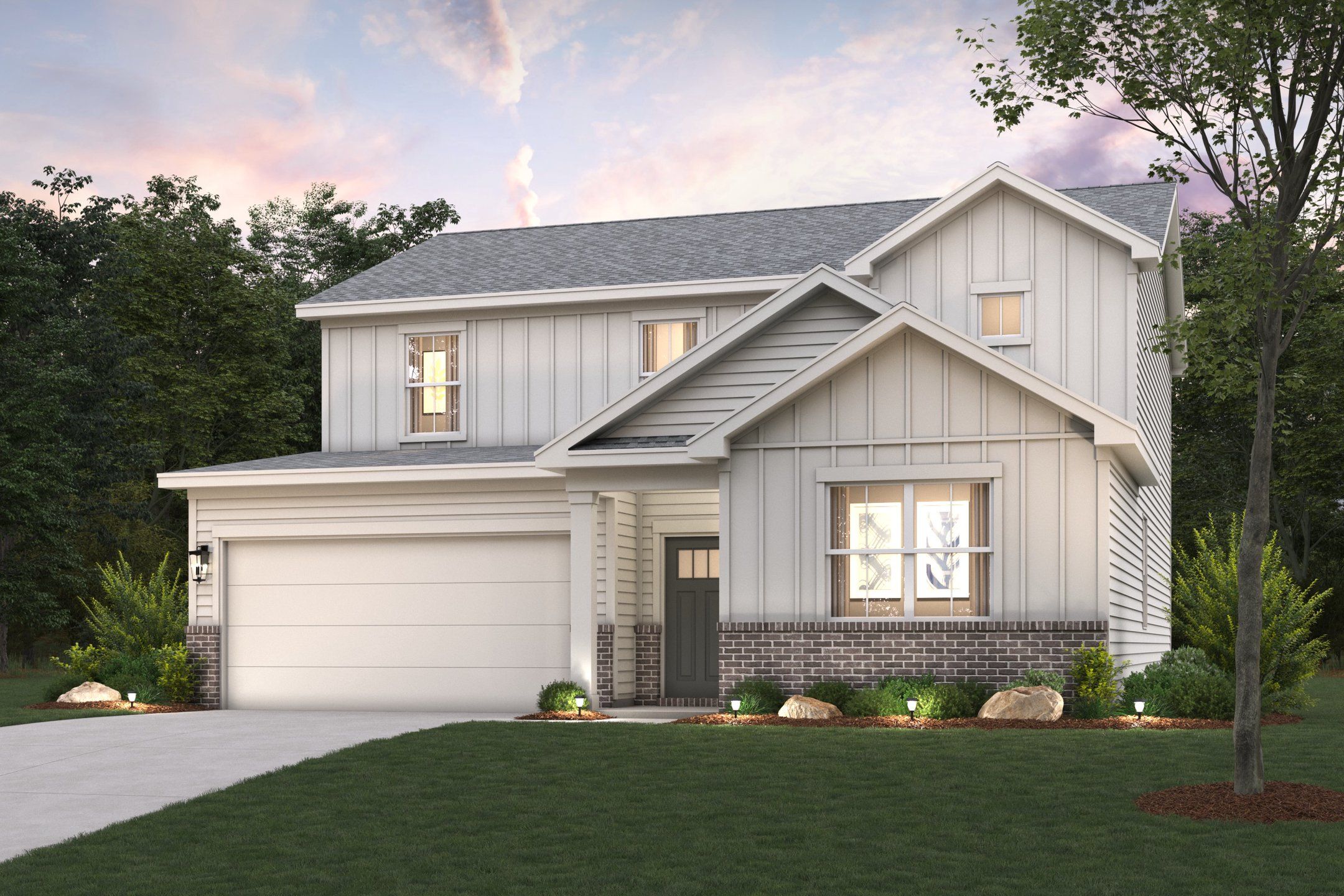 Representative exterior photo of a completed home built from the Harding by Century Communities in Sierra Brooke, Lawrenceville, GA (Image 1). Representative exterior photo of a completed home built from the Harding by Century Communities in Sierra Brooke, Lawrenceville, GA (Image 1).