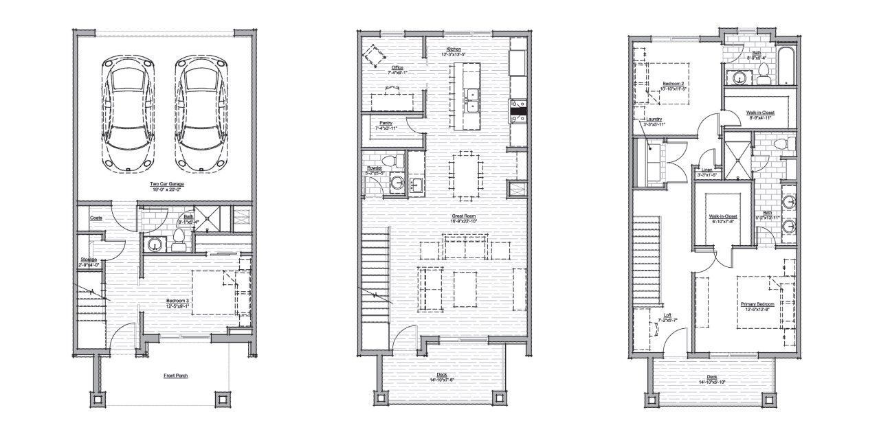 2D floor plan layout for the Birch by D.H. Friedman Properties LLC in A Line Townhomes, Denver, CO (Image 1). 2D floor plan layout for the Birch by D.H. Friedman Properties LLC in A Line Townhomes, Denver, CO (Image 1).