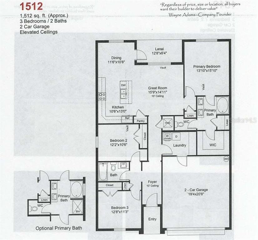 2D floor plan layout of this home in Watercress Cove, North Port, FL (Image 1).