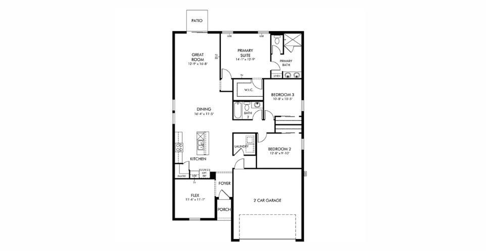 2D floor plan layout of this home in The Reserve at Twin Lakes, St. Cloud, FL (Image 1).