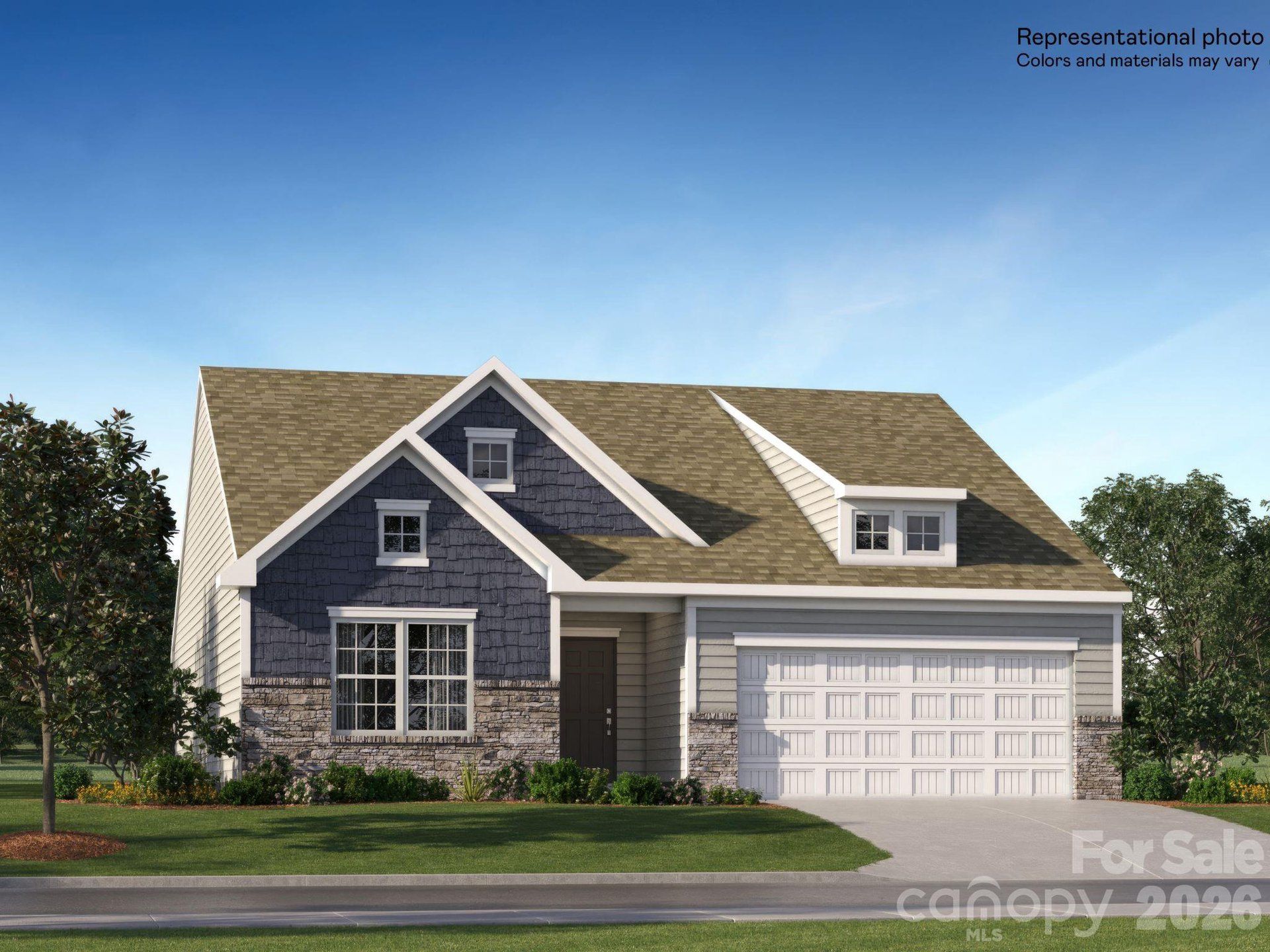 Front exterior of a new home in Bakers Creek, Kannapolis, NC, highlighting curb appeal (Image 1). Front exterior of a new home in Bakers Creek, Kannapolis, NC, highlighting curb appeal (Image 1).