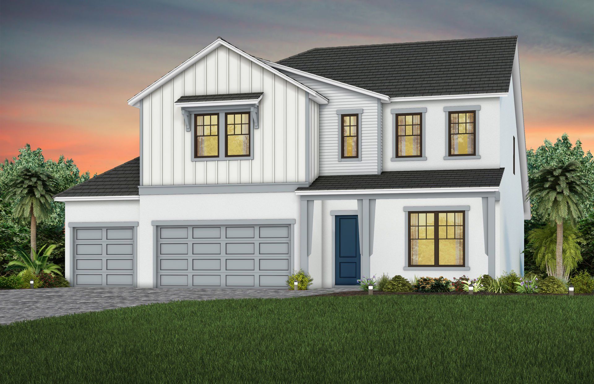 Front exterior of a new home in Marigold, Davie, FL, highlighting curb appeal (Image 1). Front exterior of a new home in Marigold, Davie, FL, highlighting curb appeal (Image 1).