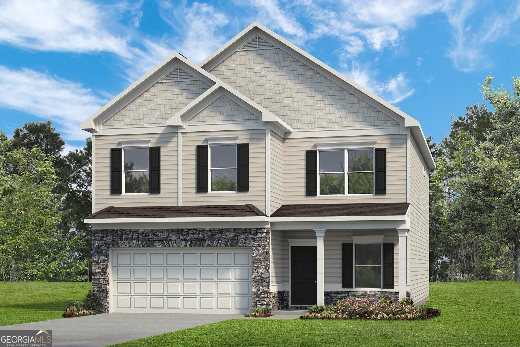Front exterior of a new home in Avalon, Perry, GA, highlighting curb appeal (Image 1). Front exterior of a new home in Avalon, Perry, GA, highlighting curb appeal (Image 1).