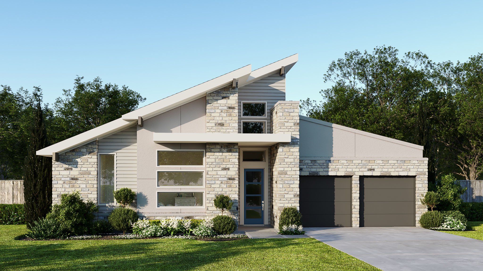 Front exterior of a new home in Easton Park, Austin, TX, highlighting curb appeal (Image 1). Front exterior of a new home in Easton Park, Austin, TX, highlighting curb appeal (Image 1).