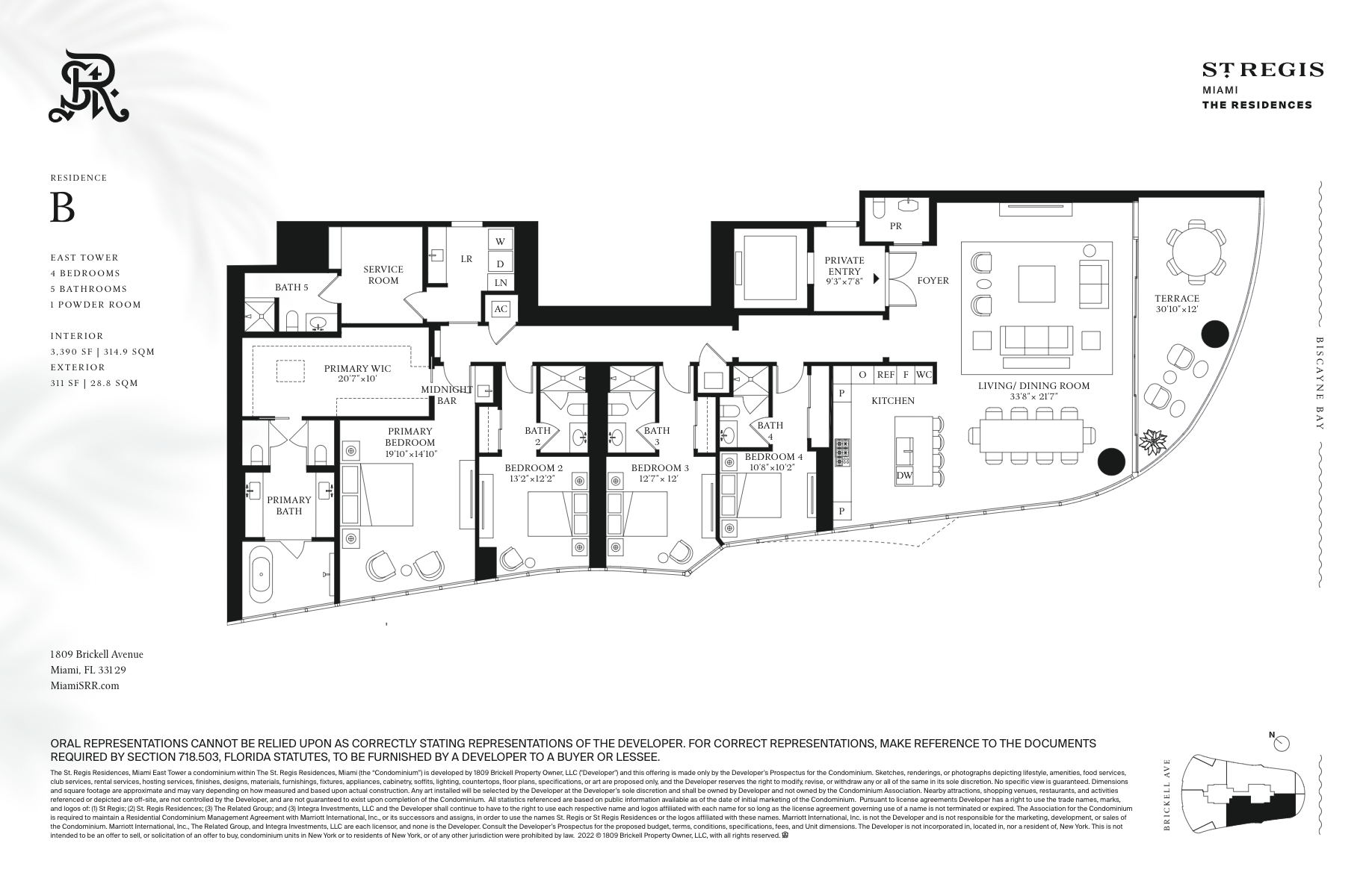 2D floor plan layout for the Residence B by Related Group in St. Regis Residences Brickell, Miami, FL (Image 1).