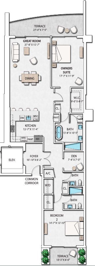 2D floor plan layout for the F.05 by Forest Development in Nautilus 220, Lake Park, FL (Image 1). 2D floor plan layout for the F.05 by Forest Development in Nautilus 220, Lake Park, FL (Image 1).