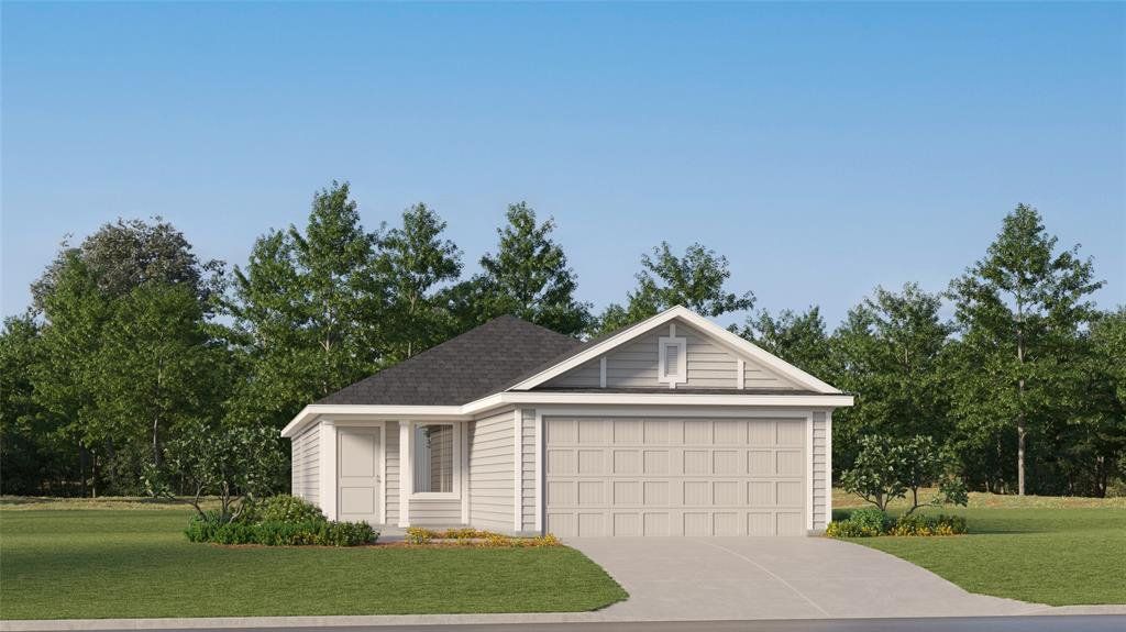 Single-story residence featuring light gray siding and a dark shingle roof Single-story residence featuring light gray siding and a dark shingle roof