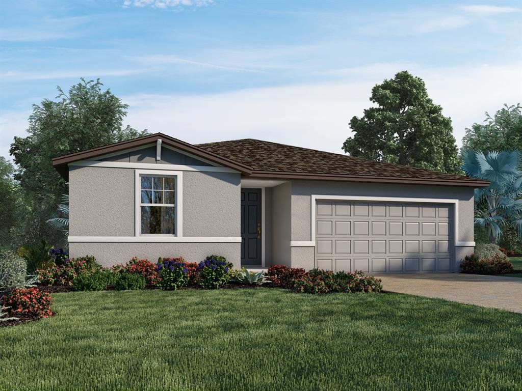 Front exterior of a new home in Lake Deer Estates - Signature Series, Poinciana, FL, highlighting curb appeal (Image 1).