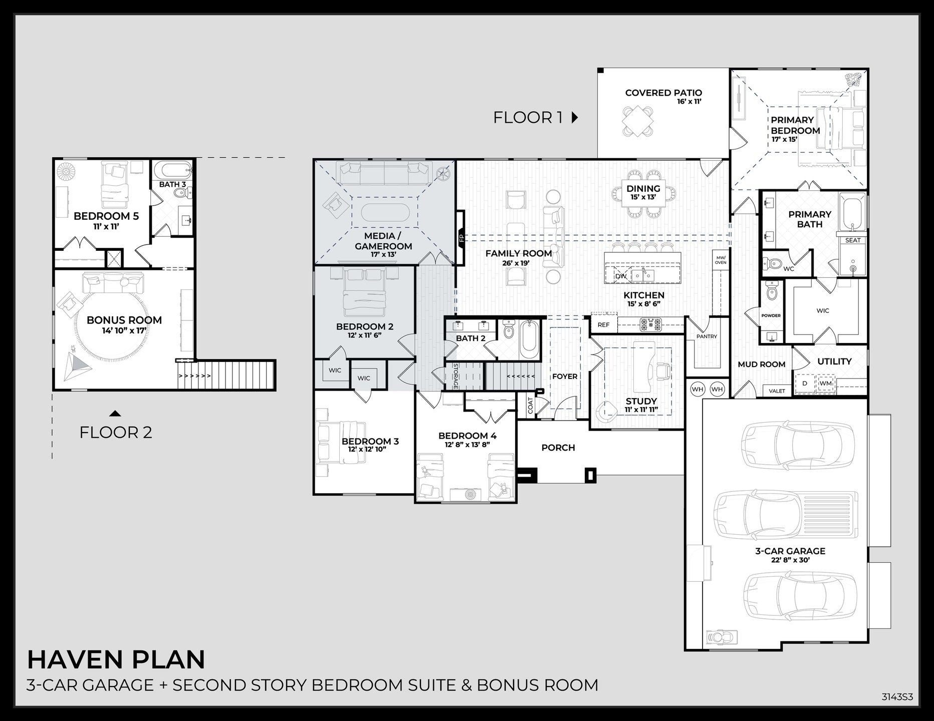 2D floor plan layout for the Haven by Dunhill Homes in Woodland Lakes Estates, Weatherford, TX (Image 1). 2D floor plan layout for the Haven by Dunhill Homes in Woodland Lakes Estates, Weatherford, TX (Image 1).