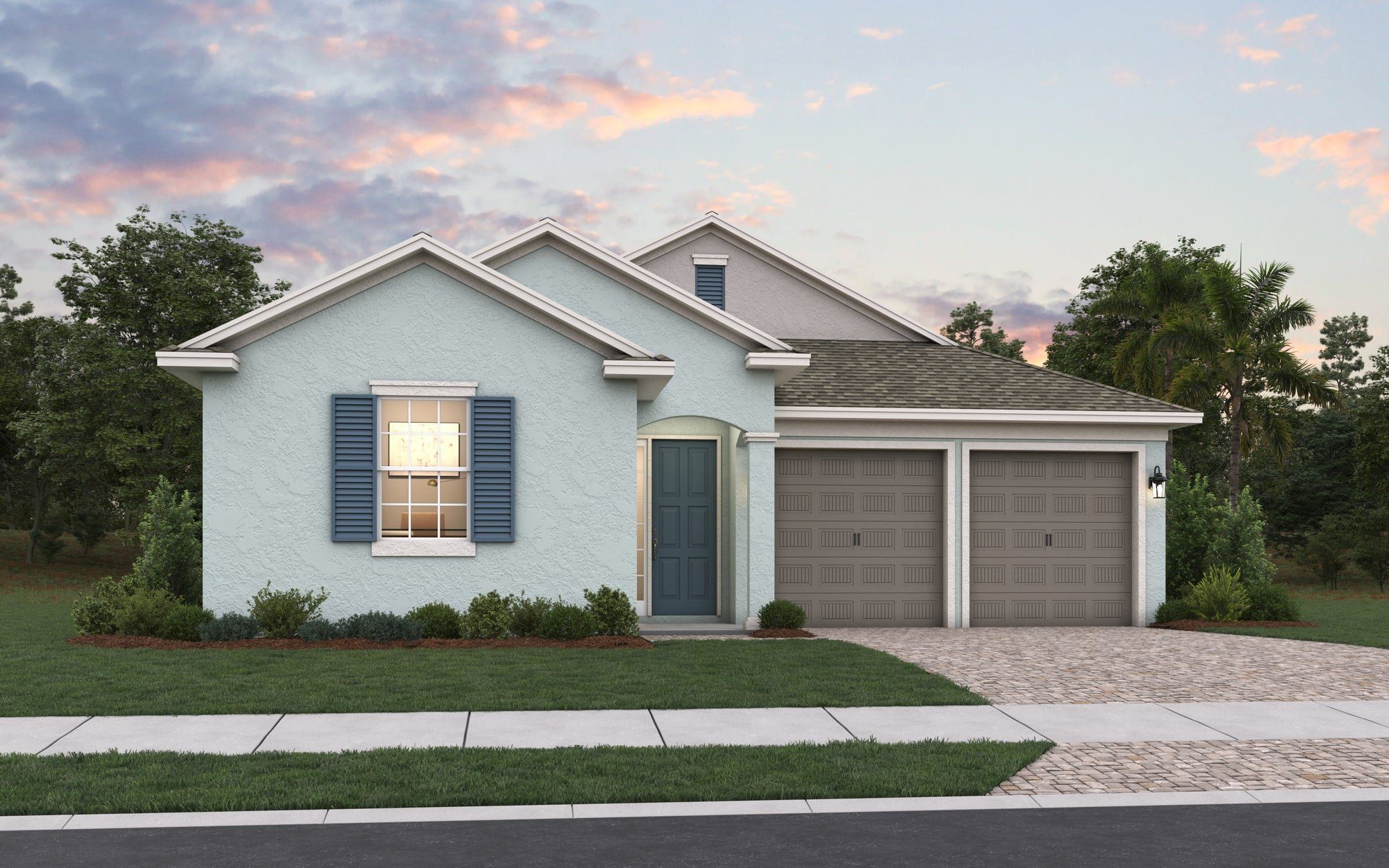 Front exterior of a new home in Avalon Woods, Winter Garden, FL, highlighting curb appeal (Image 1).