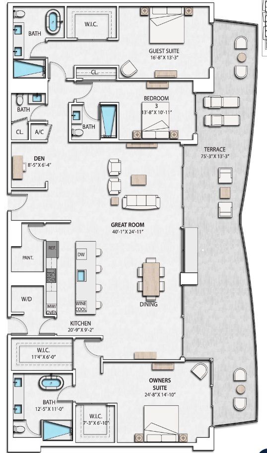 2D floor plan layout for the Sky Suite 6 by Forest Development in Nautilus 220, Lake Park, FL (Image 1). 2D floor plan layout for the Sky Suite 6 by Forest Development in Nautilus 220, Lake Park, FL (Image 1).