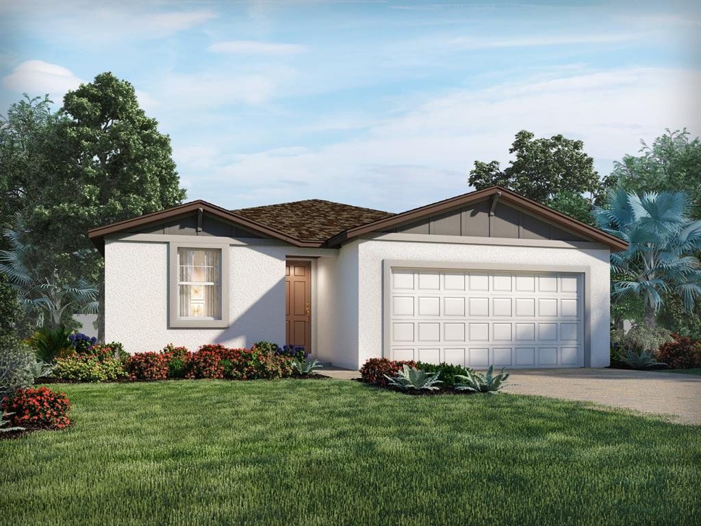 Front exterior of a new home in Villamar - Signature Series, Winter Haven, FL, highlighting curb appeal (Image 1). Front exterior of a new home in Villamar - Signature Series, Winter Haven, FL, highlighting curb appeal (Image 1).