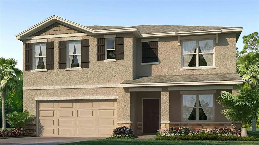Front exterior of a new home in Abbott Park, Zephyrhills, FL, highlighting curb appeal (Image 1).