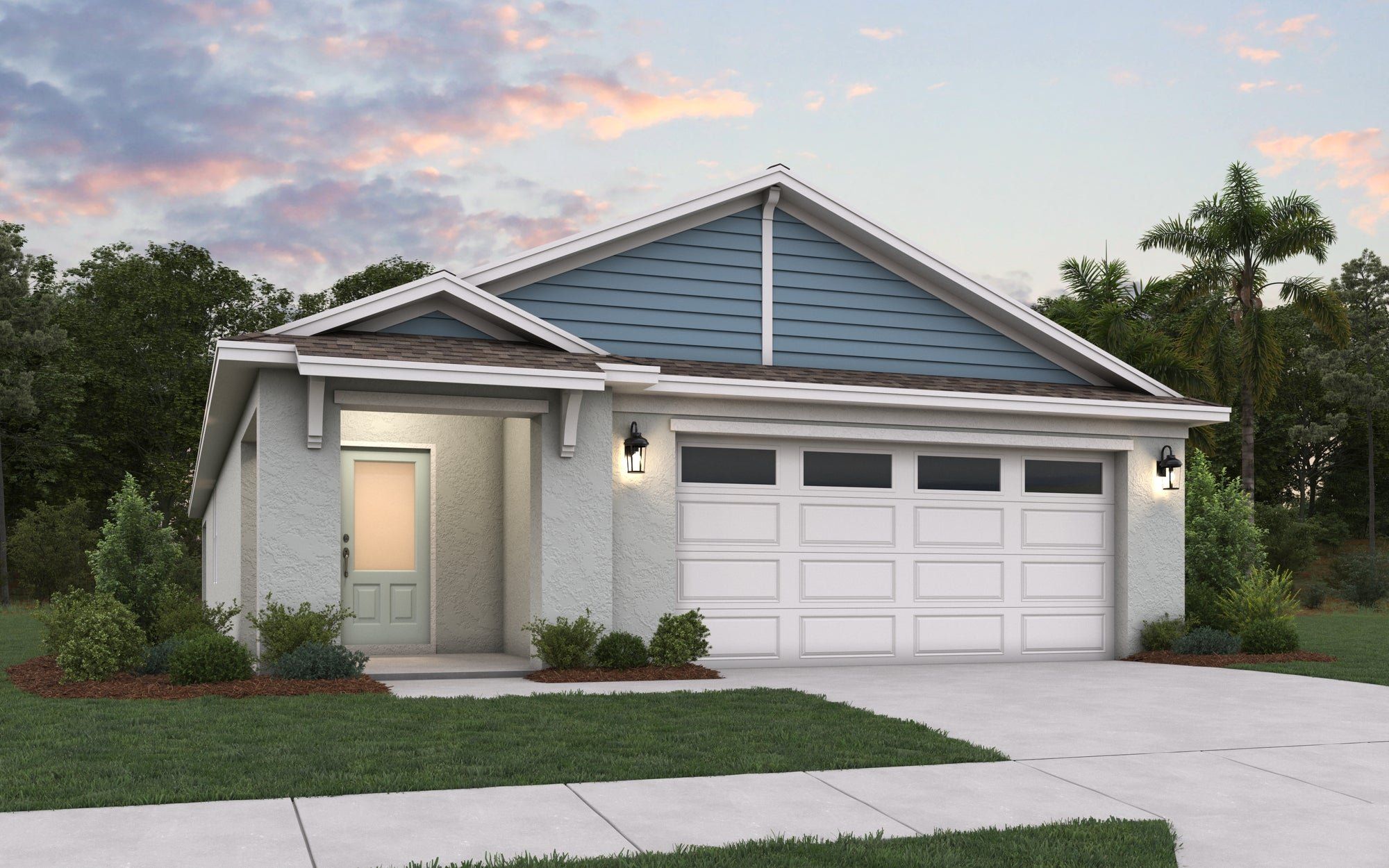 Front exterior of a new home in Reserve at Hammock Oaks, Lady Lake, FL, highlighting curb appeal (Image 1). Front exterior of a new home in Reserve at Hammock Oaks, Lady Lake, FL, highlighting curb appeal (Image 1).