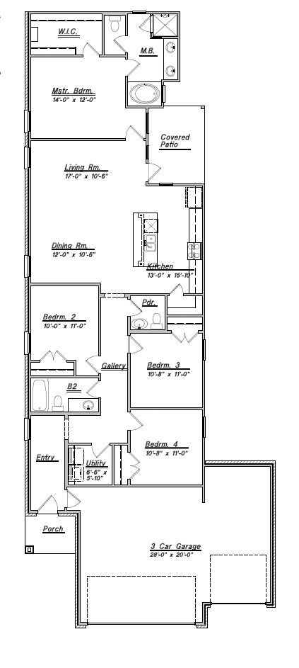 2D floor plan layout for the 1688 by Colina Homes in River Ranch, Dayton, TX (Image 1). 2D floor plan layout for the 1688 by Colina Homes in River Ranch, Dayton, TX (Image 1).