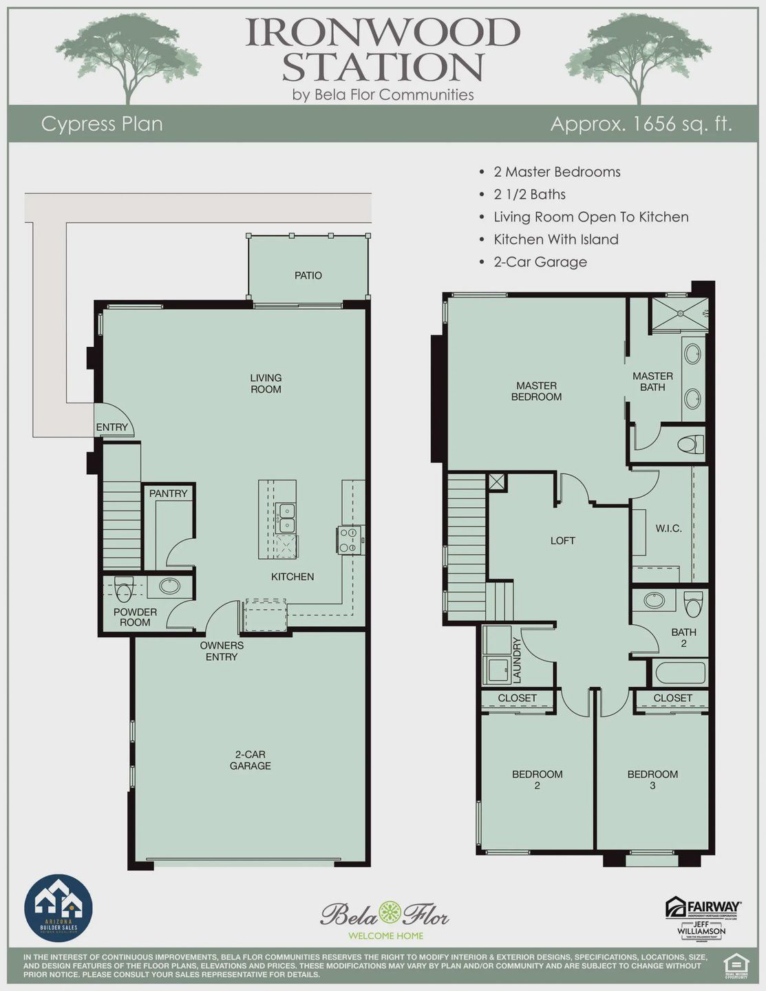 2D floor plan layout for the Cypress by Bela Flor in Ironwood Station, Apache Junction, AZ (Image 1).