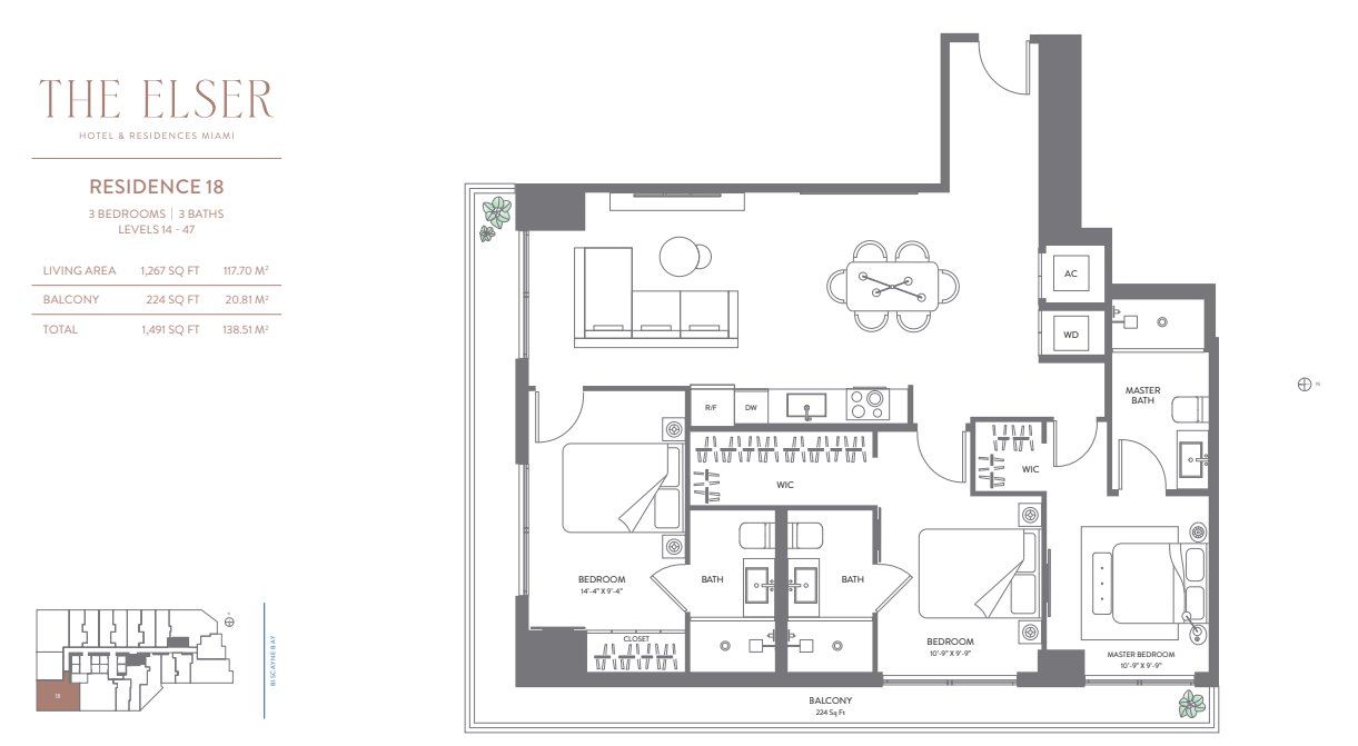 2D floor plan layout for the Residence 18 by Property Markets Group in The Elser Hotel & Residences, Miami, FL (Image 1).