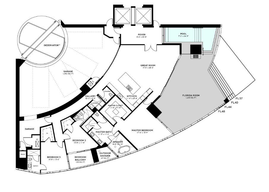 2D floor plan layout for the RESIDENCE AZURE - Floors 37 - 48 by Dezer Development in Bentley Residences, Sunny Isles Beach, FL (Image 1). 2D floor plan layout for the RESIDENCE AZURE - Floors 37 - 48 by Dezer Development in Bentley Residences, Sunny Isles Beach, FL (Image 1).