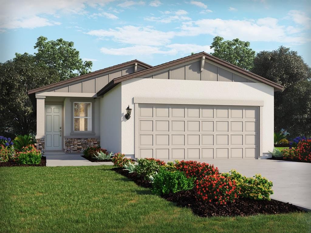 Front exterior of a new home in Two Rivers - Premier Series, Zephyrhills, FL, highlighting curb appeal (Image 1). Front exterior of a new home in Two Rivers - Premier Series, Zephyrhills, FL, highlighting curb appeal (Image 1).