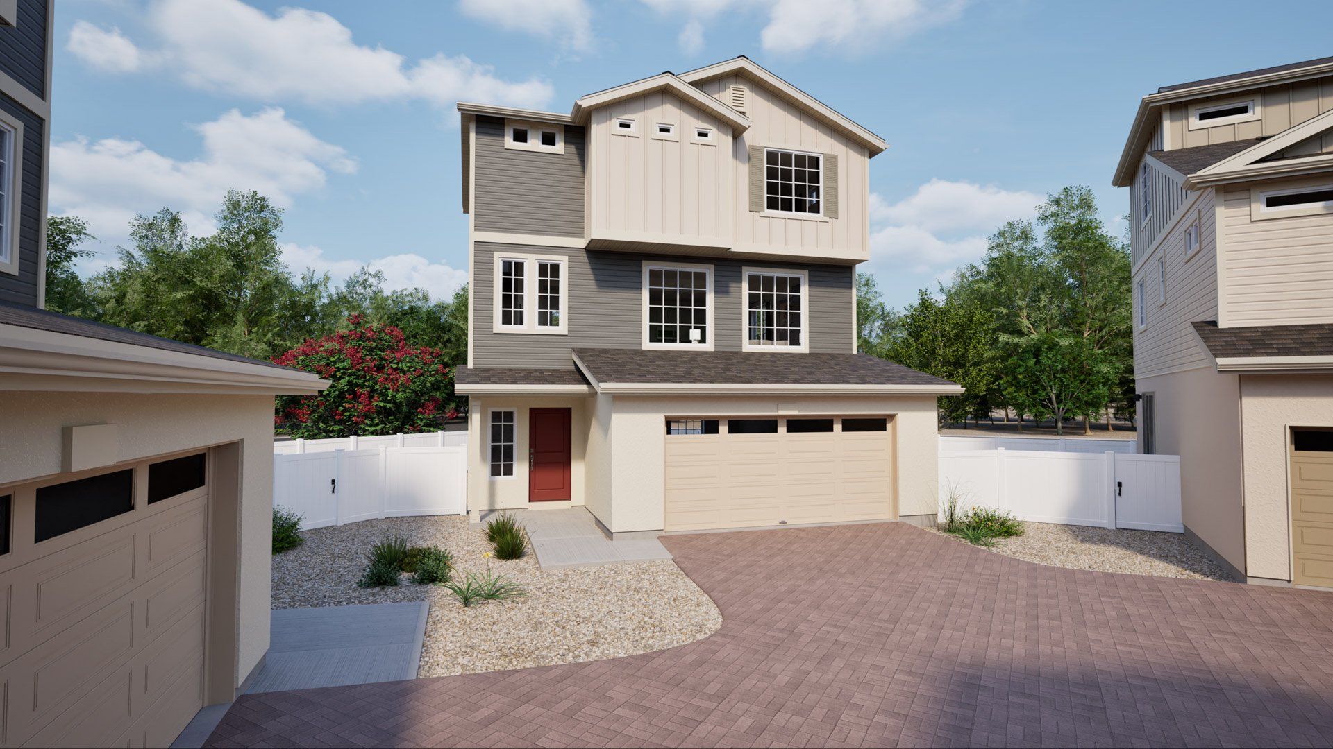 Representative exterior photo of a completed home built from the Belgian by Oakwood Homes Co in Green Valley Ranch, Aurora, CO (Image 1). Representative exterior photo of a completed home built from the Belgian by Oakwood Homes Co in Green Valley Ranch, Aurora, CO (Image 1).