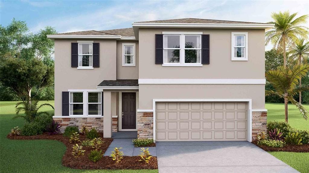 Front exterior of a new home in Angeline, Land O' Lakes, FL, highlighting curb appeal (Image 1). Front exterior of a new home in Angeline, Land O' Lakes, FL, highlighting curb appeal (Image 1).