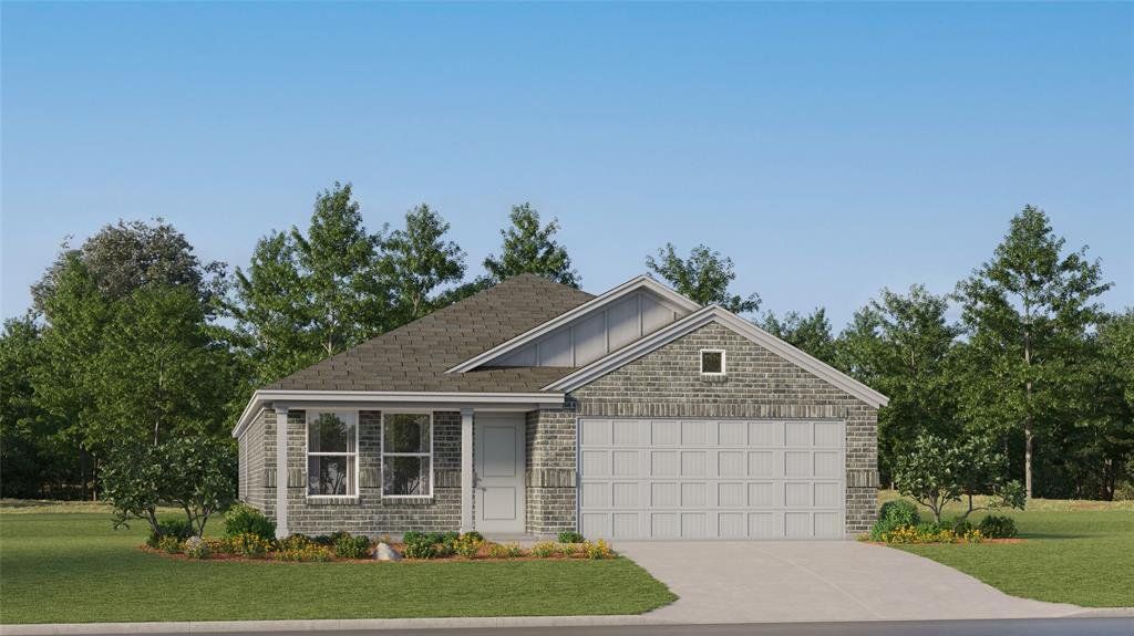 View of front facade with a front lawn, driveway, board and batten siding, a garage, and a shingled roof