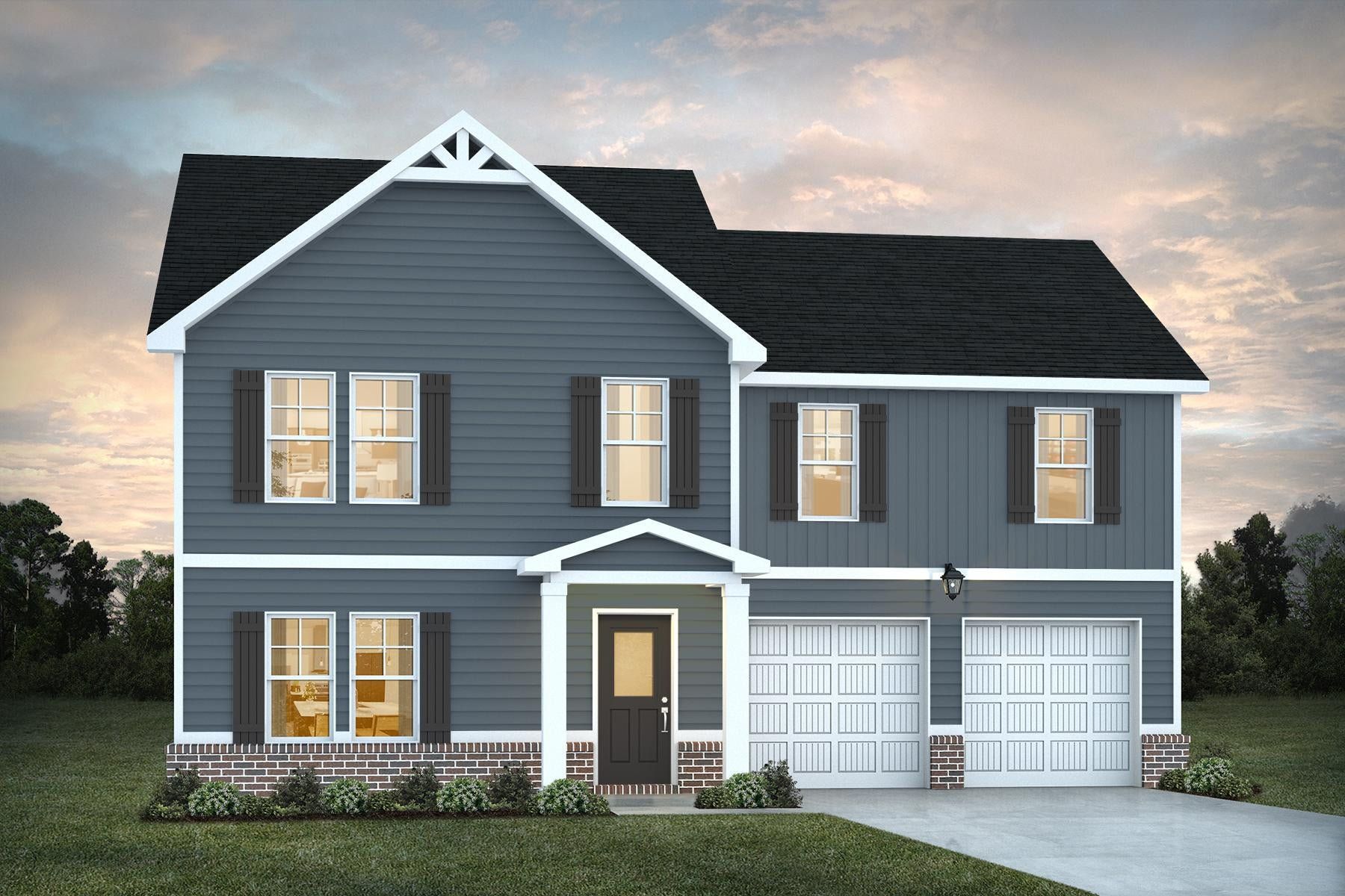 Front exterior of a new home in The Villages at Harris Creek, West Point, GA, highlighting curb appeal (Image 1). Front exterior of a new home in The Villages at Harris Creek, West Point, GA, highlighting curb appeal (Image 1).