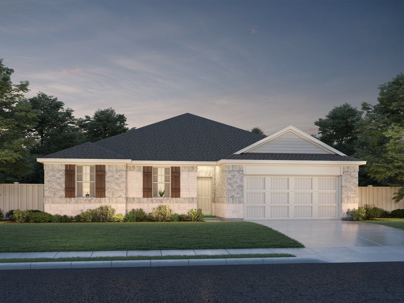 Front exterior of a new home in Opal Meadows, Kyle, TX, highlighting curb appeal (Image 1). Front exterior of a new home in Opal Meadows, Kyle, TX, highlighting curb appeal (Image 1).