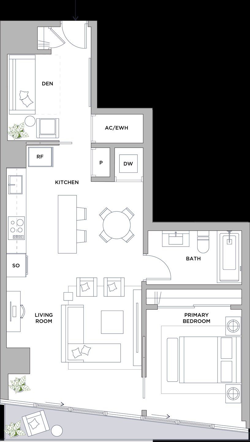 2D floor plan layout for the Unit H FLOORS 8-23 by SB Development in Cove, Miami, FL (Image 1).