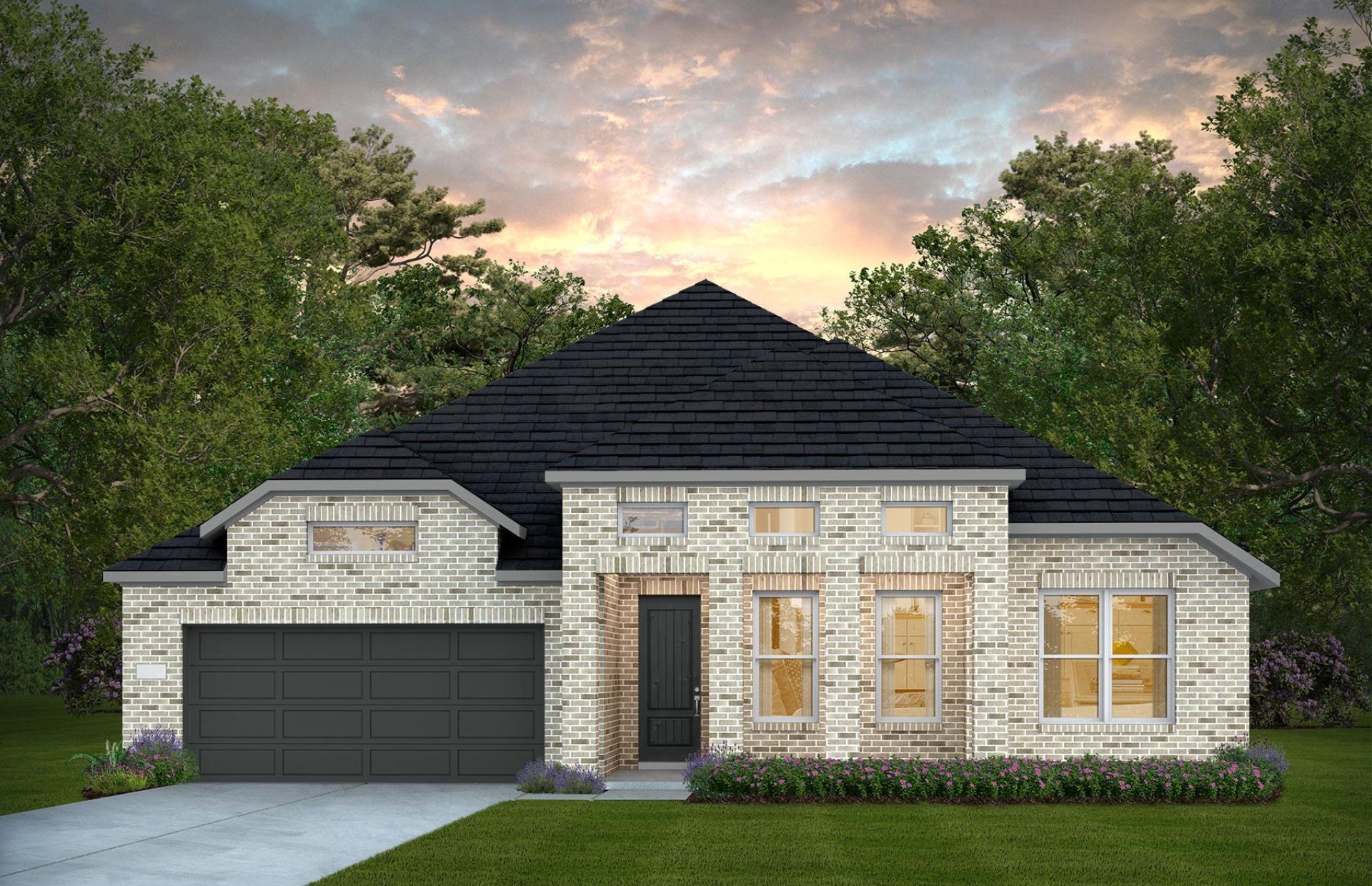 Front exterior of a new home in Blue Creek Trails, Richmond, TX, highlighting curb appeal (Image 1). Front exterior of a new home in Blue Creek Trails, Richmond, TX, highlighting curb appeal (Image 1).