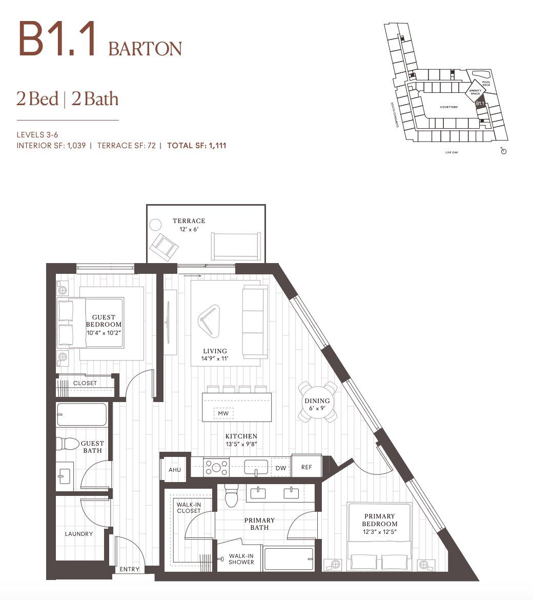 2D floor plan layout for the B1 Barton by Intracorp in Leland South Congress, Austin, TX (Image 1). 2D floor plan layout for the B1 Barton by Intracorp in Leland South Congress, Austin, TX (Image 1).