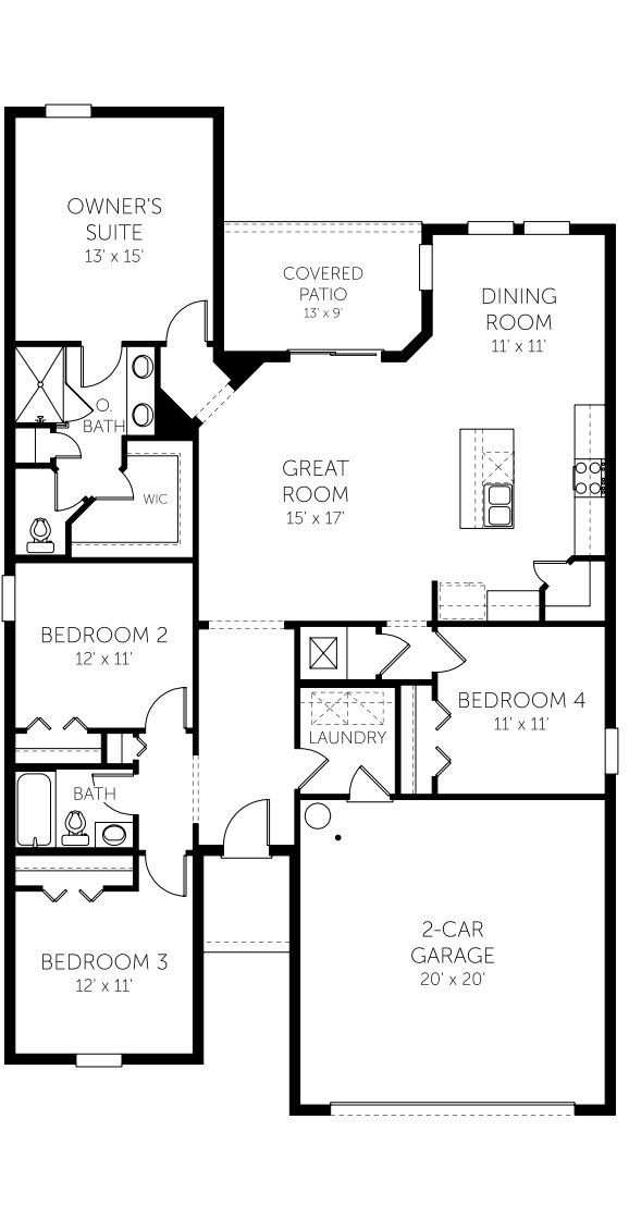 2D floor plan layout for the Hillcrest by Dream Finders Homes in Cypress Park Estates, Haines City, FL (Image 1). 2D floor plan layout for the Hillcrest by Dream Finders Homes in Cypress Park Estates, Haines City, FL (Image 1).