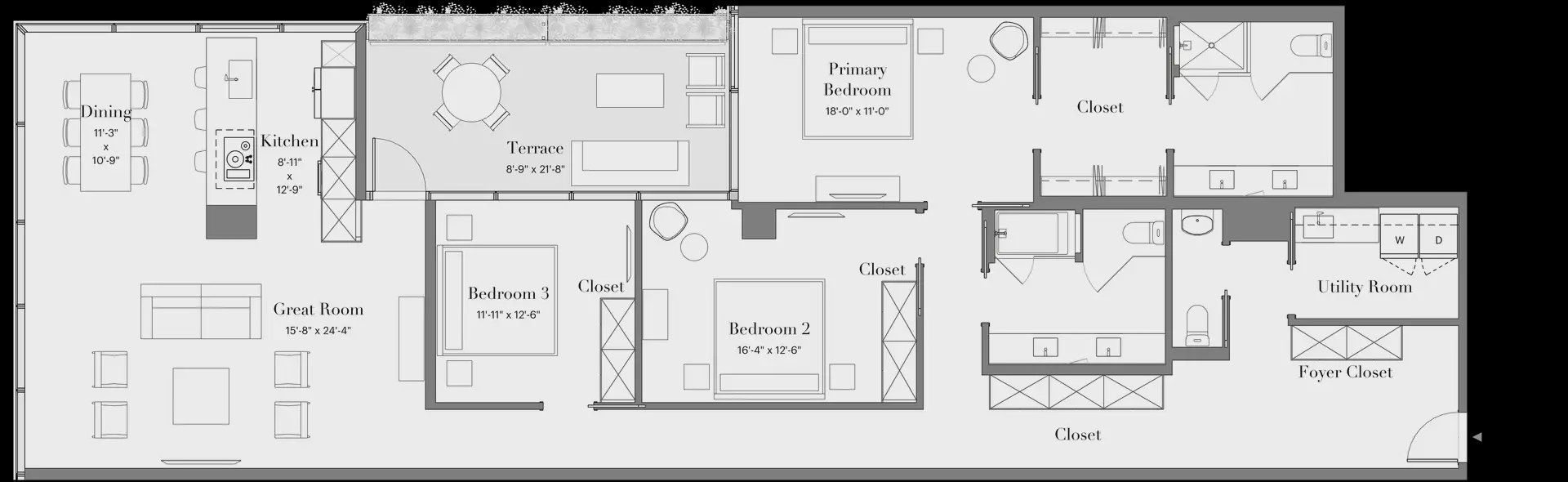 2D floor plan layout for the 3B-04 by Optima Homes in Optima McDowell Mountain, Scottsdale, AZ (Image 1).