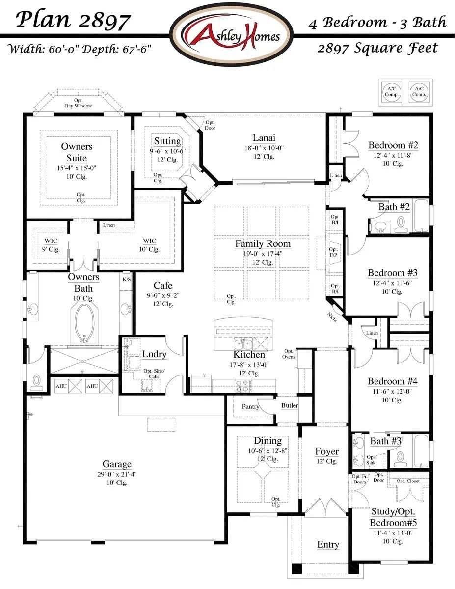 2D floor plan layout for the Plan 2897 by Ashley Homes, LLC in Courtney Oaks in SilverLeaf, St. Augustine, FL (Image 1).
