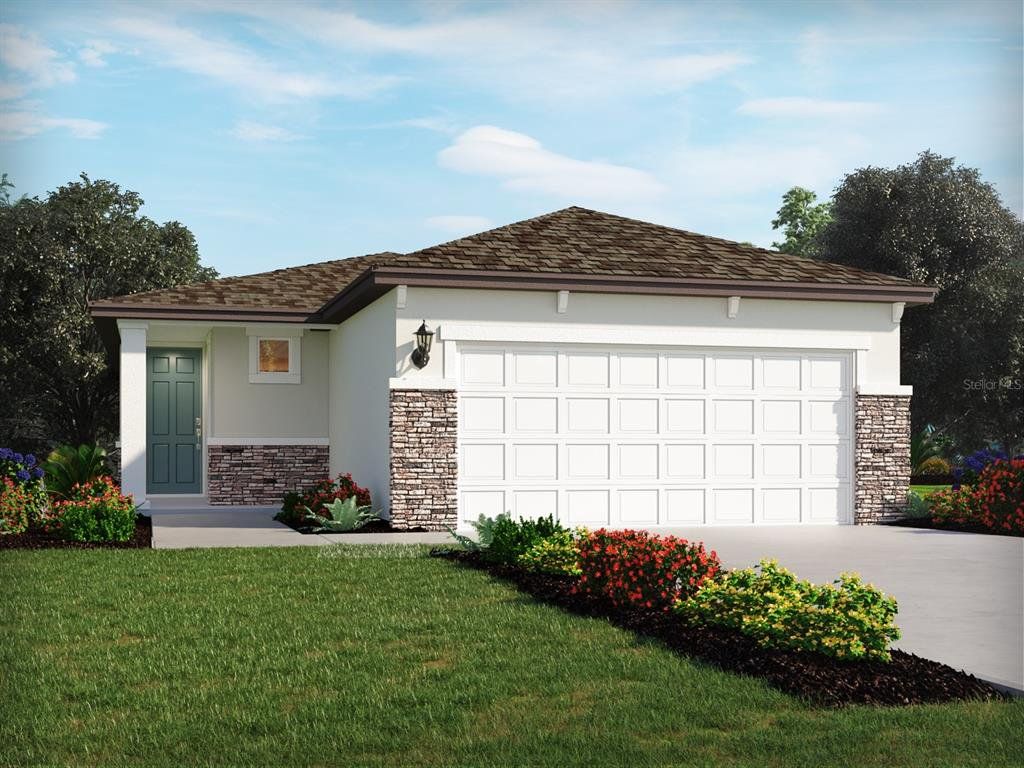 Front exterior of a new home in The Grove at Stuart Crossing - Premier Series, Bartow, FL, highlighting curb appeal (Image 1). Front exterior of a new home in The Grove at Stuart Crossing - Premier Series, Bartow, FL, highlighting curb appeal (Image 1).