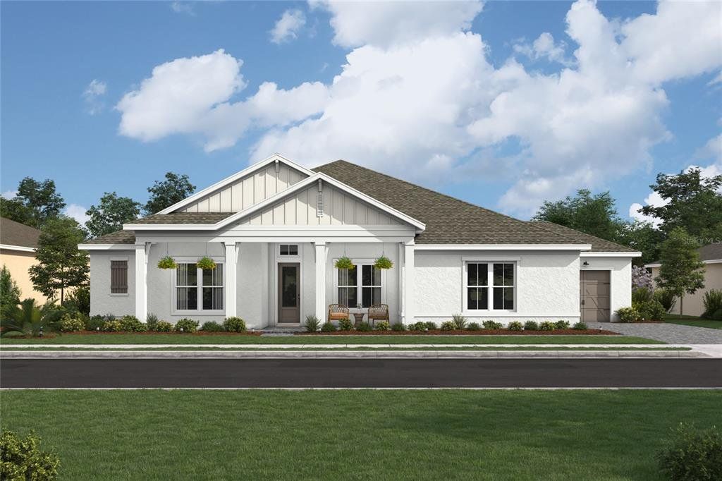 Front exterior of a new home in Preserve at Deer Lakes, Sanford, FL, highlighting curb appeal (Image 1). Front exterior of a new home in Preserve at Deer Lakes, Sanford, FL, highlighting curb appeal (Image 1).