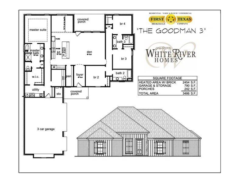 2D floor plan layout for the Goodman by White River Homes in Drake's Landing, Salado, TX (Image 1). 2D floor plan layout for the Goodman by White River Homes in Drake's Landing, Salado, TX (Image 1).