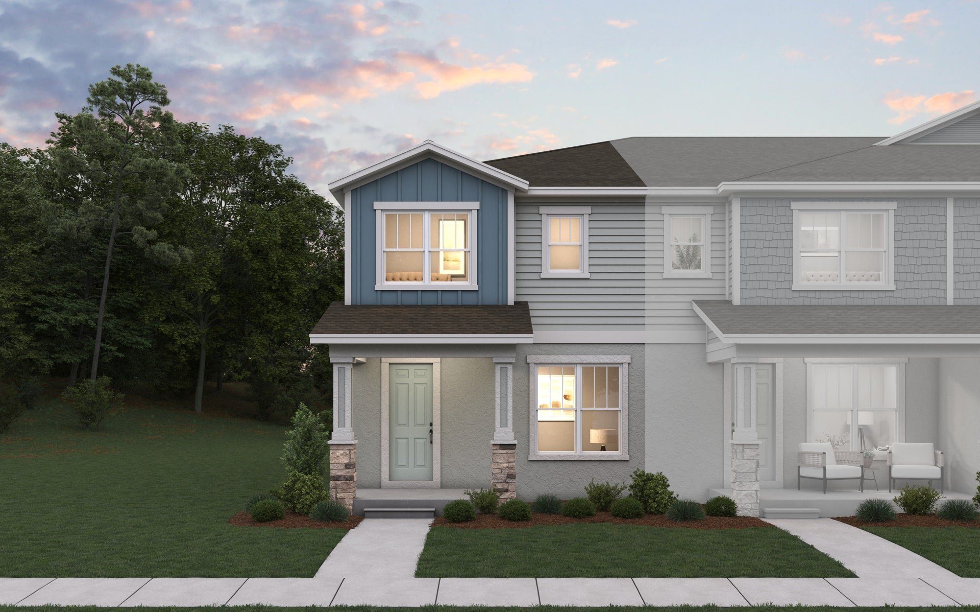 Front exterior of a new home in Hamlin Meadows, Winter Garden, FL, highlighting curb appeal (Image 1). Front exterior of a new home in Hamlin Meadows, Winter Garden, FL, highlighting curb appeal (Image 1).